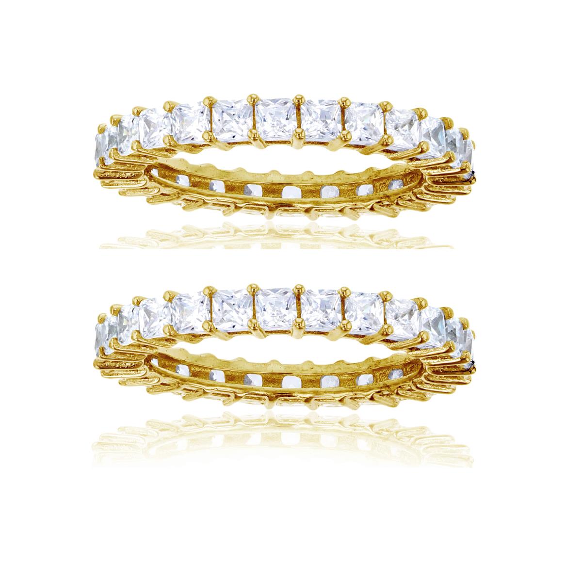 Sterling Silver Yellow 2.50mm Princess Cut Eternity Band (Set Of 2)