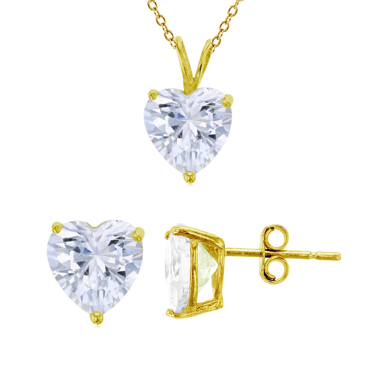 Sterling Silver Yellow 8mm AAA Heart Cut Solitaire 18" Necklace & Earring Set