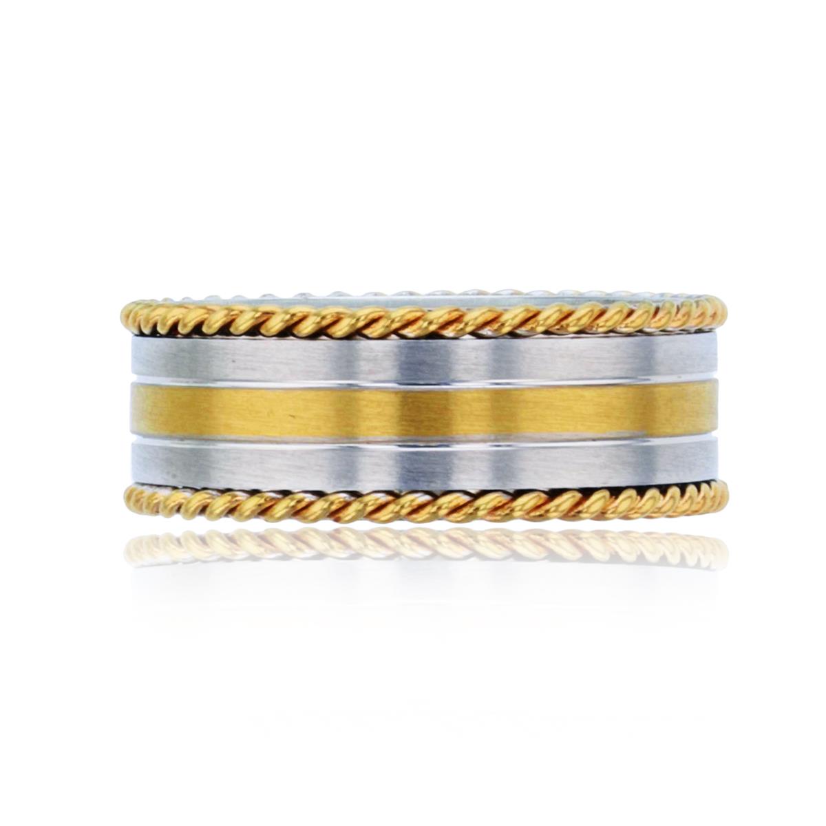 14K Two-Tone Gold 8.50mm Satin 3-Row Rope Sides Wedding Band