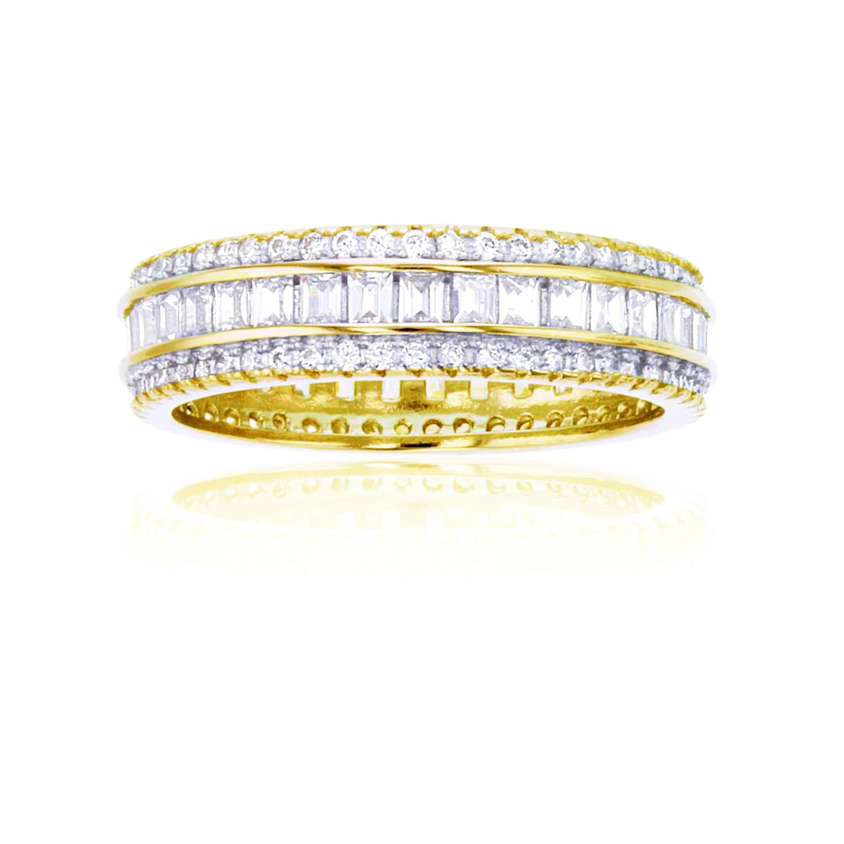 Sterling Silver Yellow 1-Micron Round & Baguette Eternity Ring