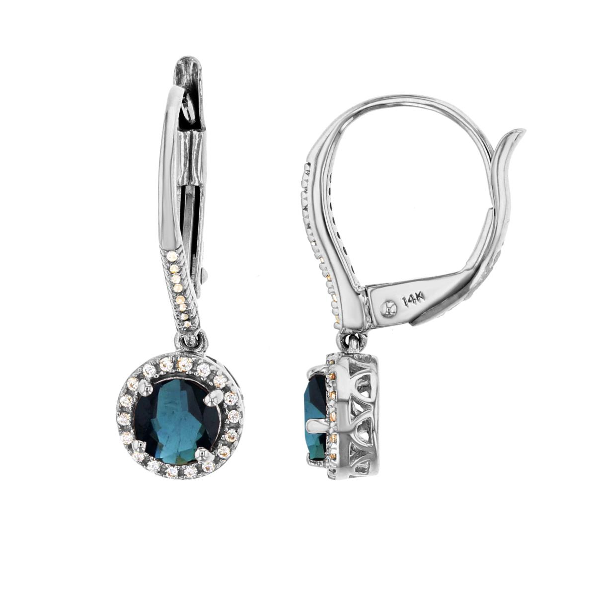 Sterling Silver Rhodium 5mm Rnd Sapphire & Rnd Created White Sapphire Dangling Lever Back Earrings