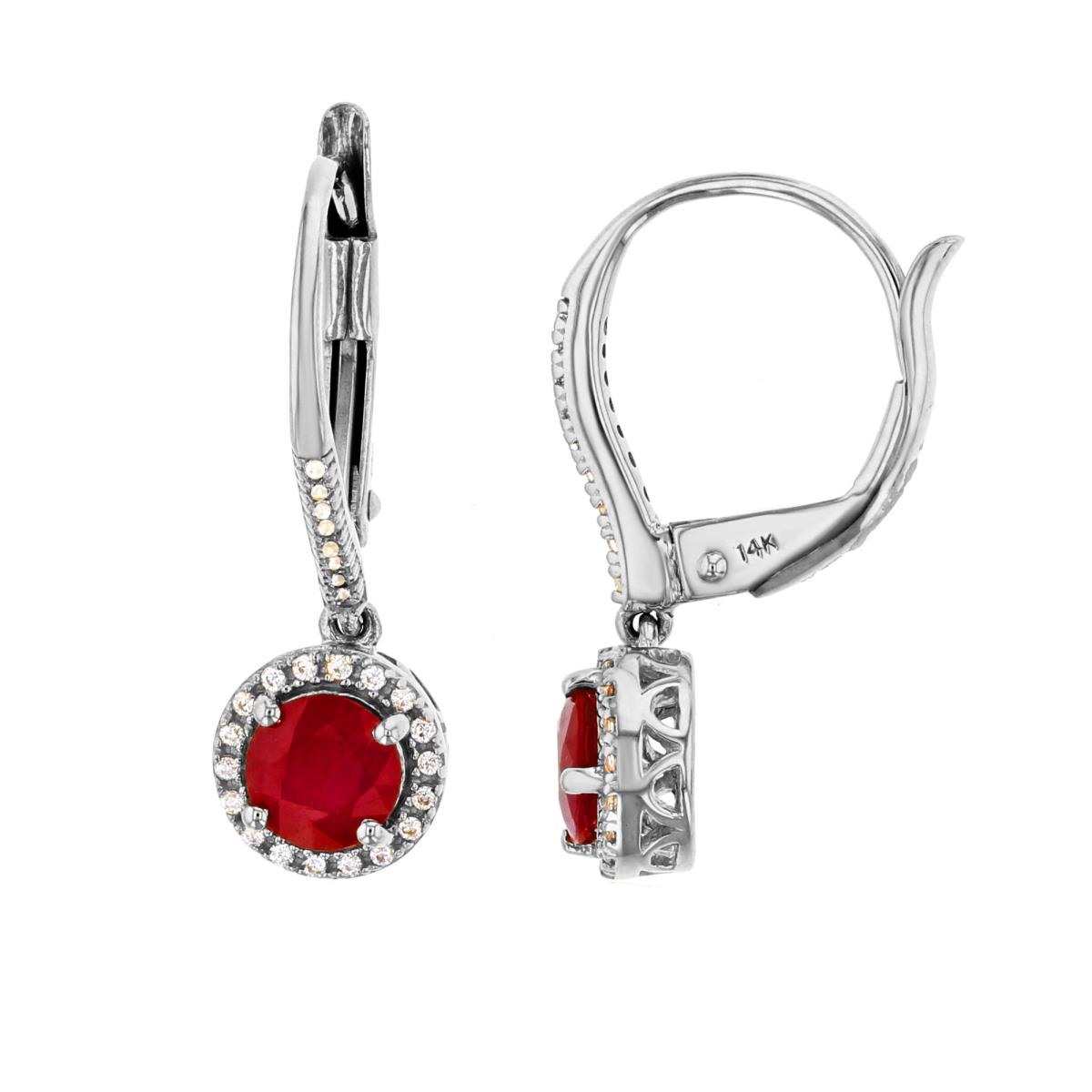Sterling Silver Rhodium 5mm Rnd Ruby & Rnd Created White Sapphire Dangling Lever Back Earrings