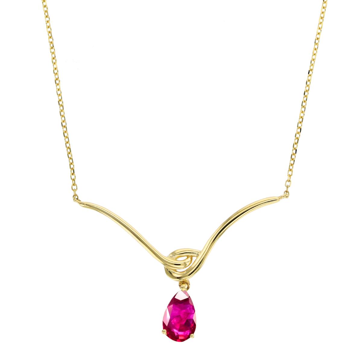 10K Yellow Gold 8X5mm PS Glass Filled Ruby Dangling Drop Y-18"Necklace
