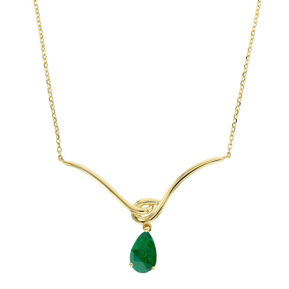 10K Yellow Gold 7X5mm PS Emerald Dangling Drop Y-18"Necklace