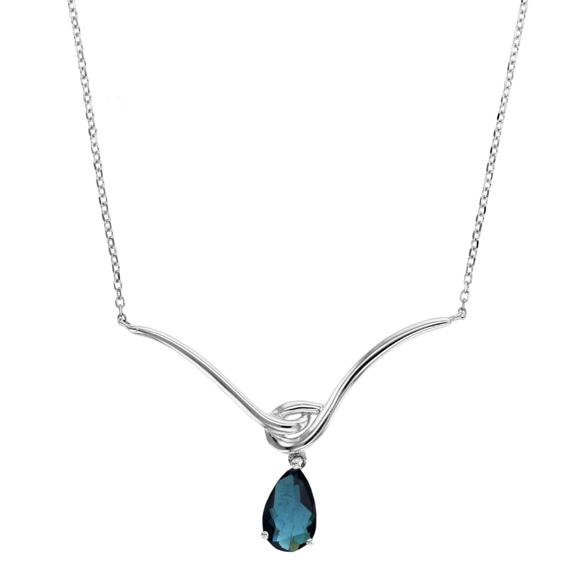 Sterling Silver Rhodium 7X5mm PS Sapphire Dangling Drop Y-18"Necklace