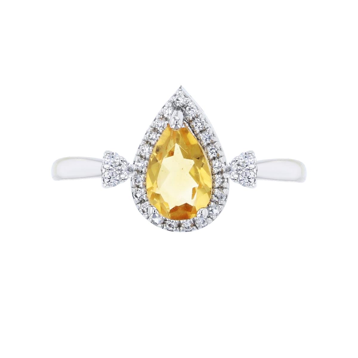 Sterling Silver Rhodium 7x5mm PS-Citrine Halo PS-Ring