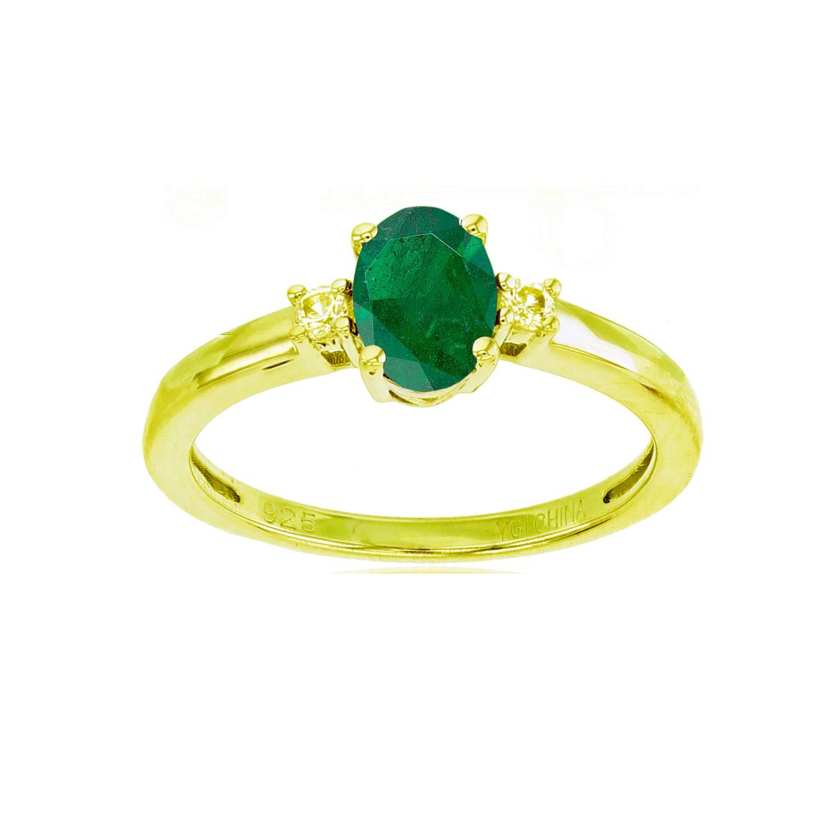 10K Yellow Gold 0.01cttw Rnd Diamonds & 7x5mm Ov Emerald Ring