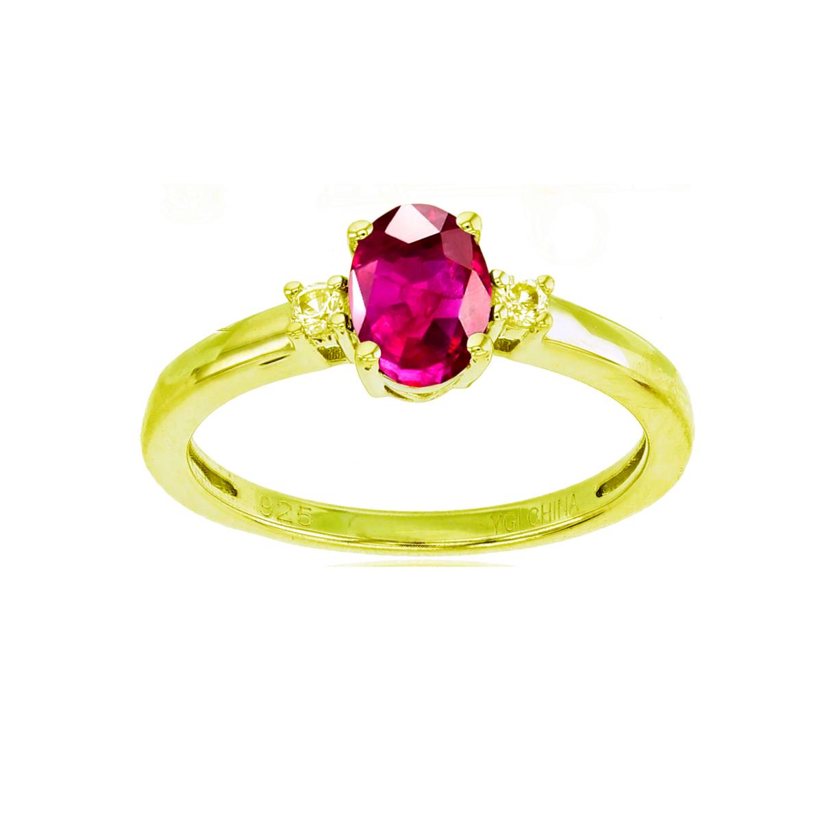 10K Yellow Gold 0.01cttw Rnd Diamonds & 7x5mm Ov Glass Filled Ruby Ring