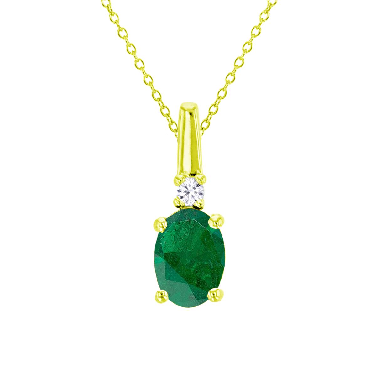 10K Yellow Gold 0.01cttw Rnd Diamonds & 7x5mm Ov Emerald 18"Necklace