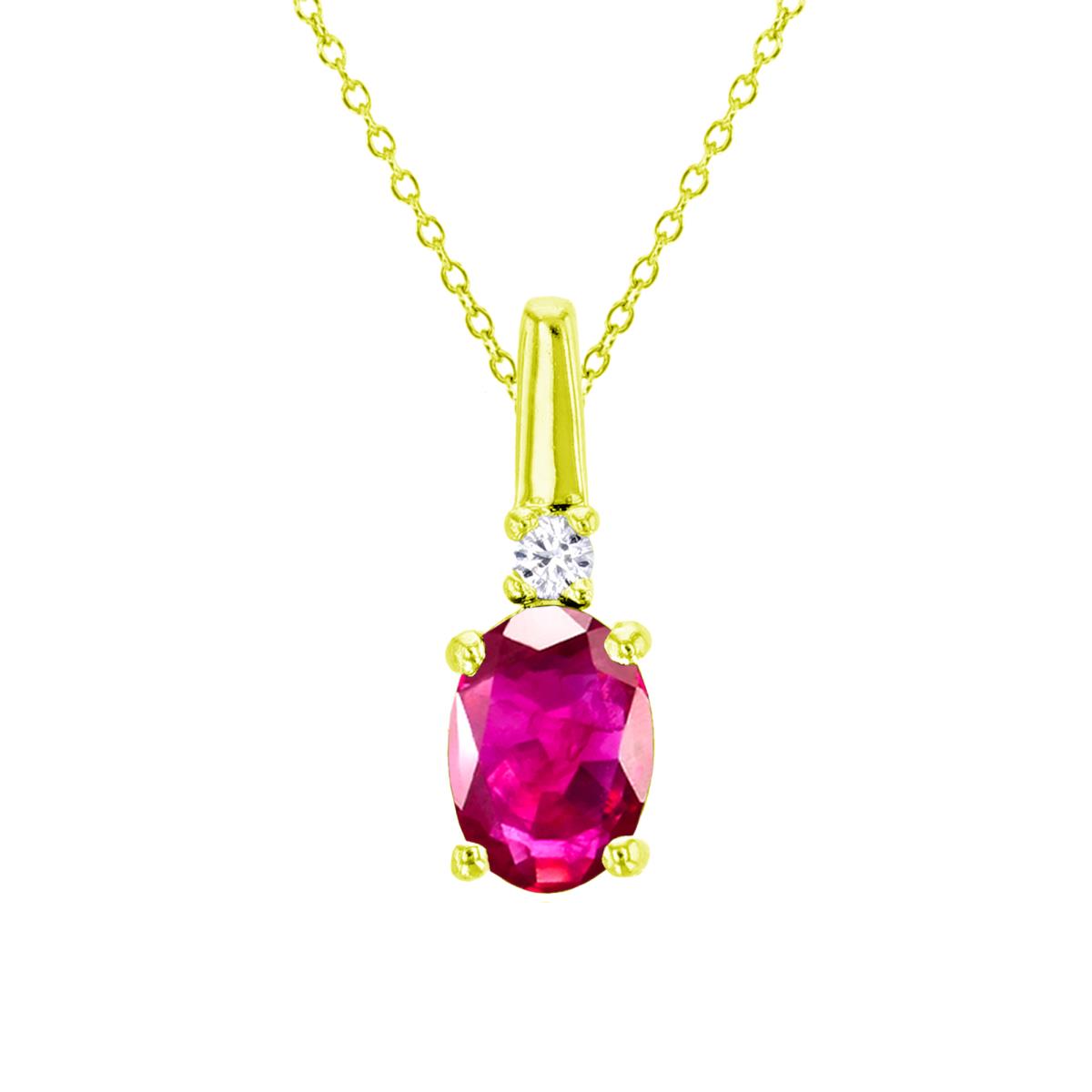 10K Yellow Gold 0.01cttw Rnd Diamonds & 7x5mm Ov Glass Filled Ruby 18"Necklace