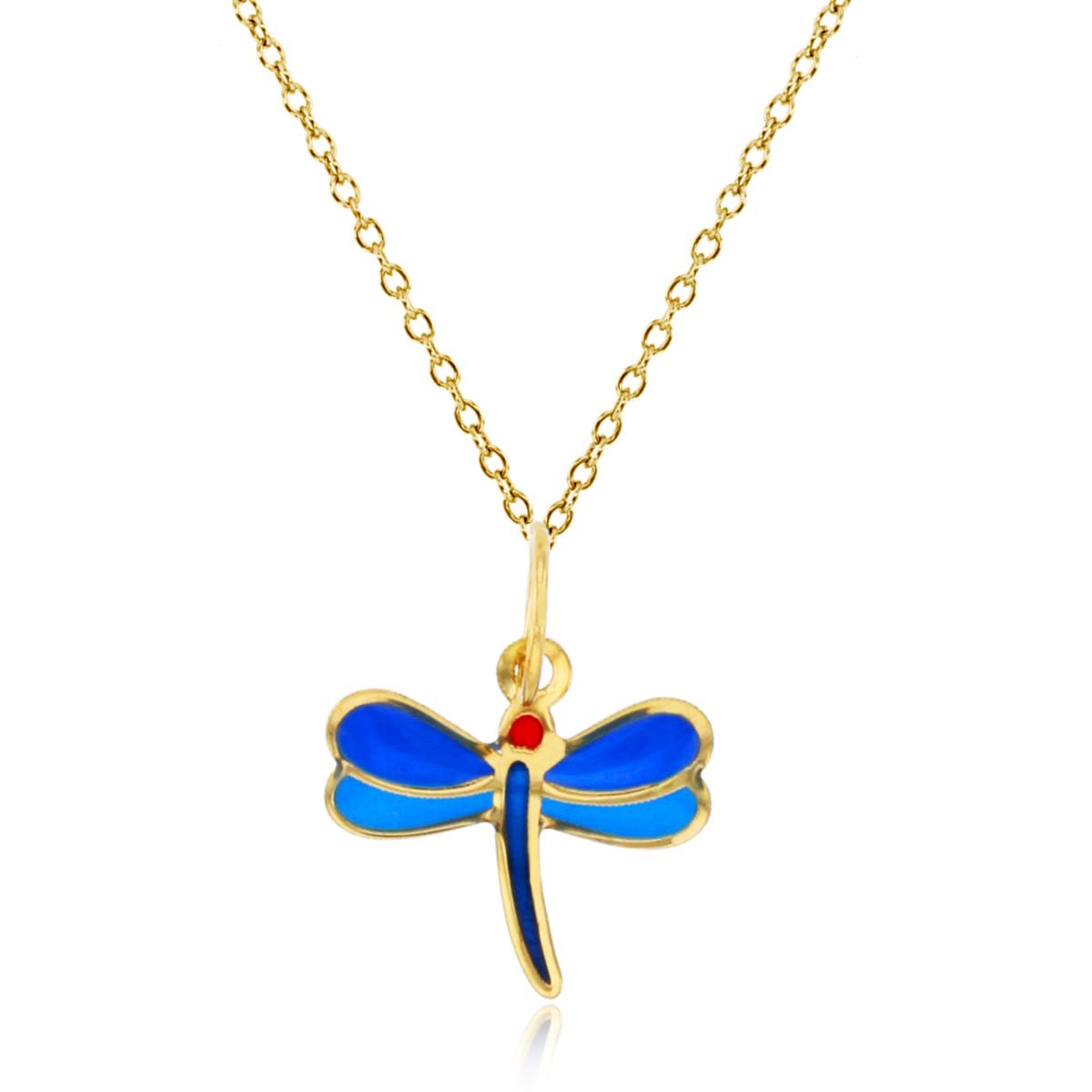 14K Yellow Gold Enamel 16x12mm  Dragonfly 18" 020 Rollo Chain Necklace