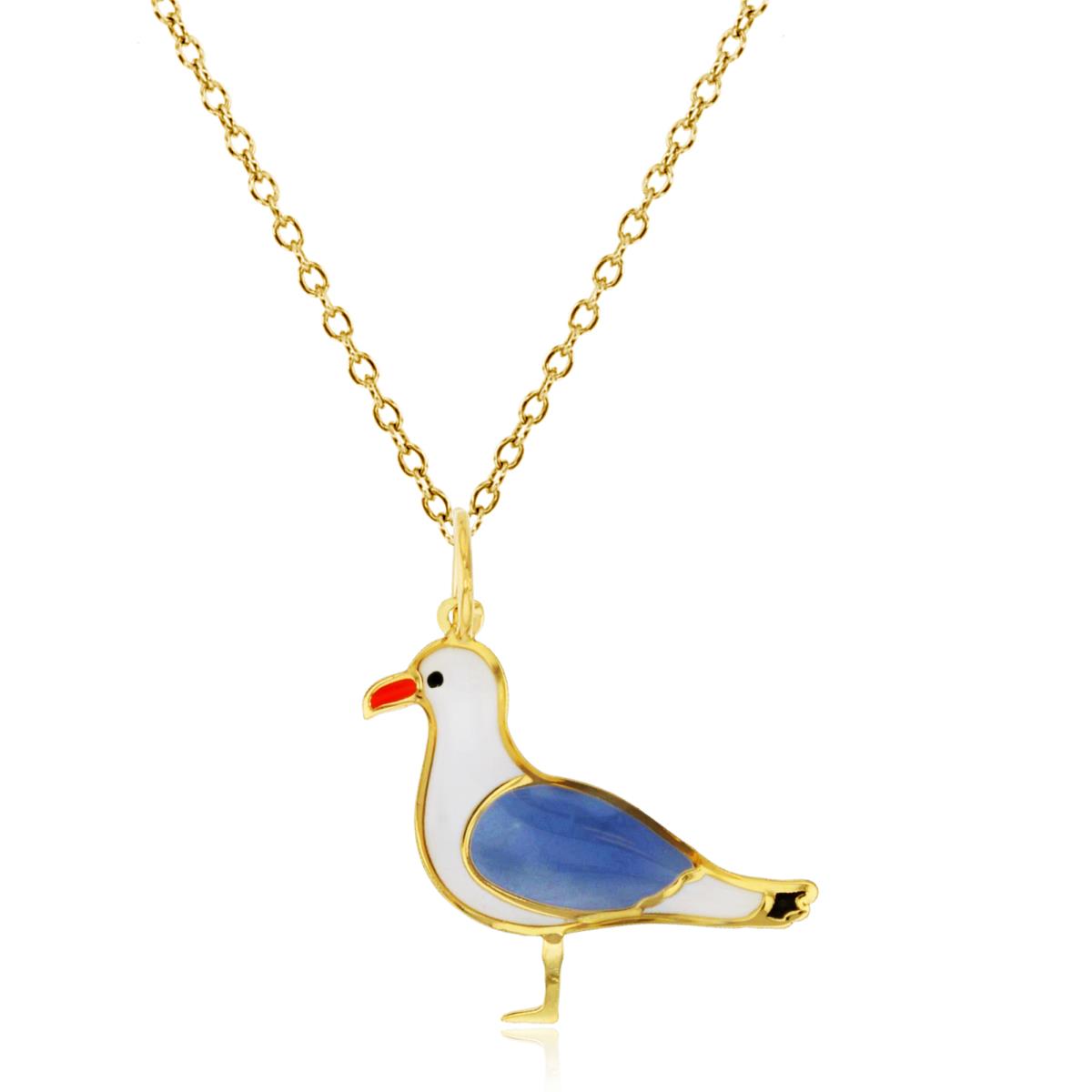 14K Yellow Gold Enamel 24x21mm Seagull 18" 020 Rollo Chain Necklace