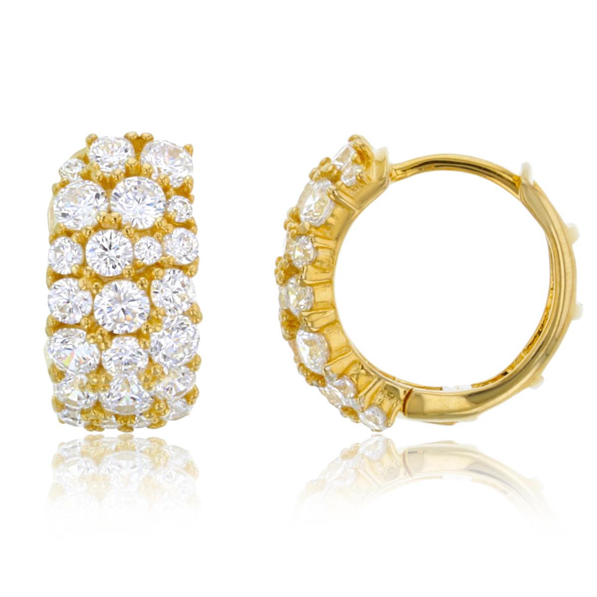 Sterling Silver Yellow 1-Micron Paved 3-Row CZ Huggie Earring