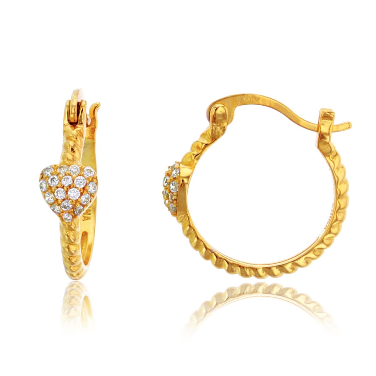 Sterling Silver Yellow Paved Heart Rope Hoop Earring