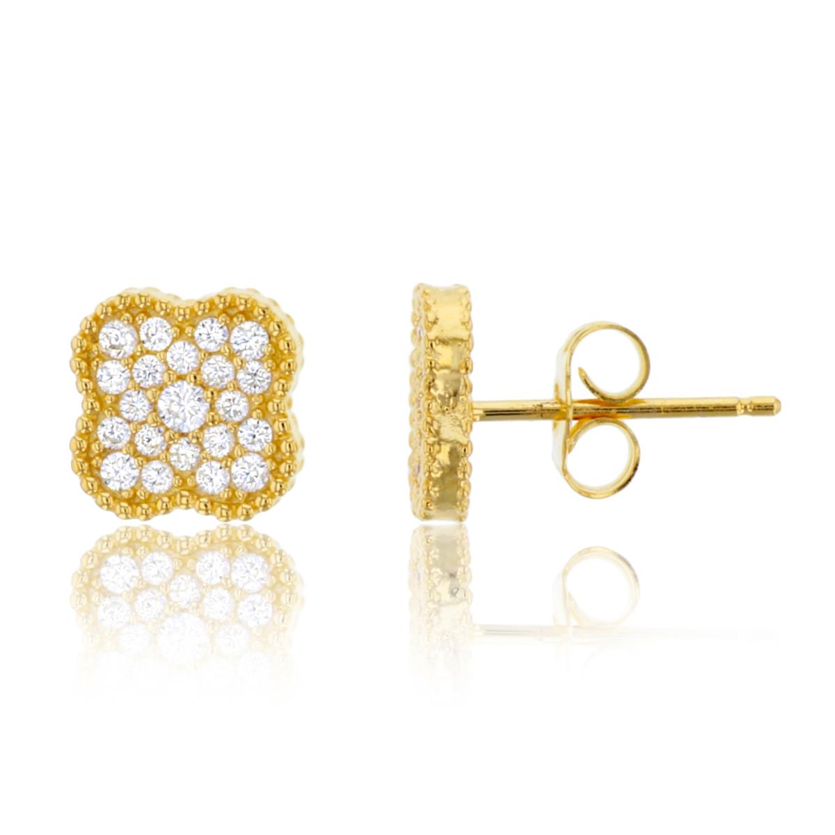 Sterling Silver Yellow Paved Clover Stud Earring