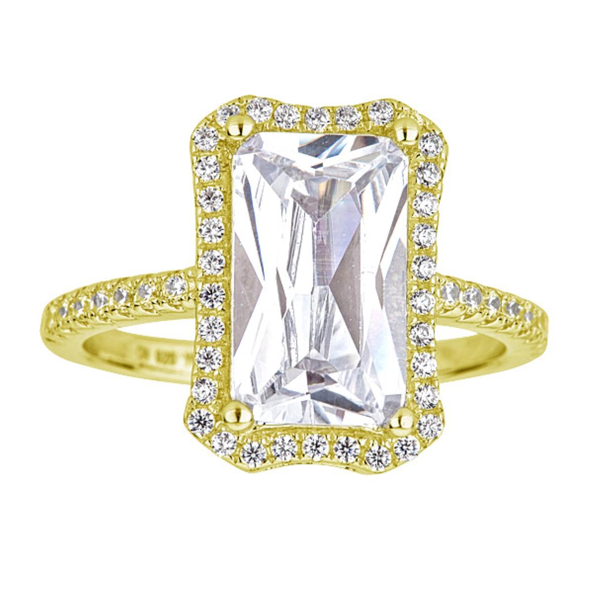 Sterling Silver Yellow 7x12mm Radiant Cut Engagement Ring