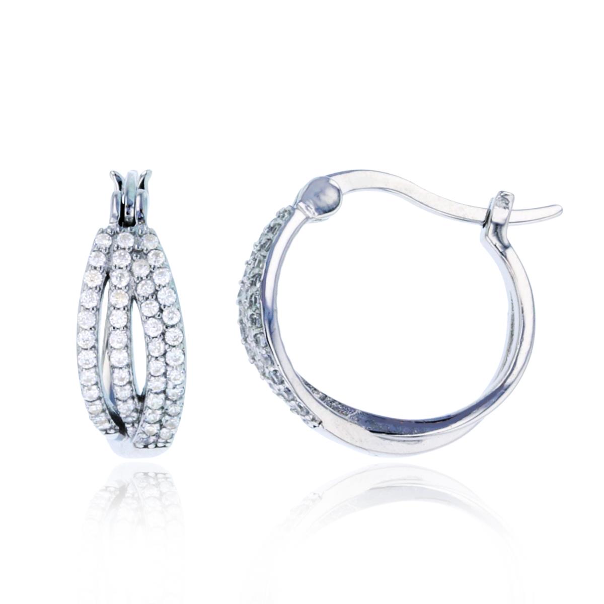 Sterling Silver Rhodium 16x6mm Criss-Cross Hoop Earring