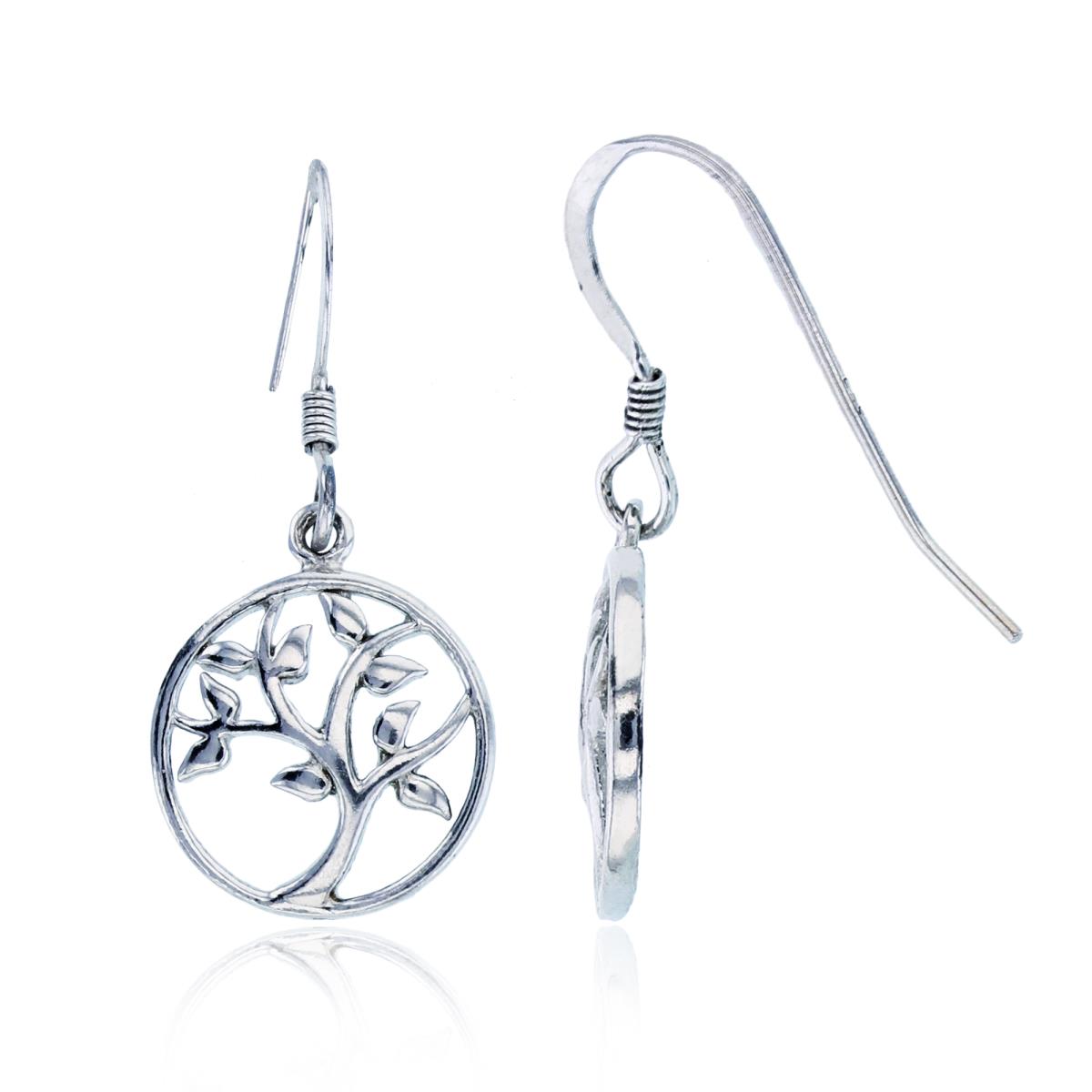 Sterling Silver Rhodium Polished Tree Of Life FishHook Earring