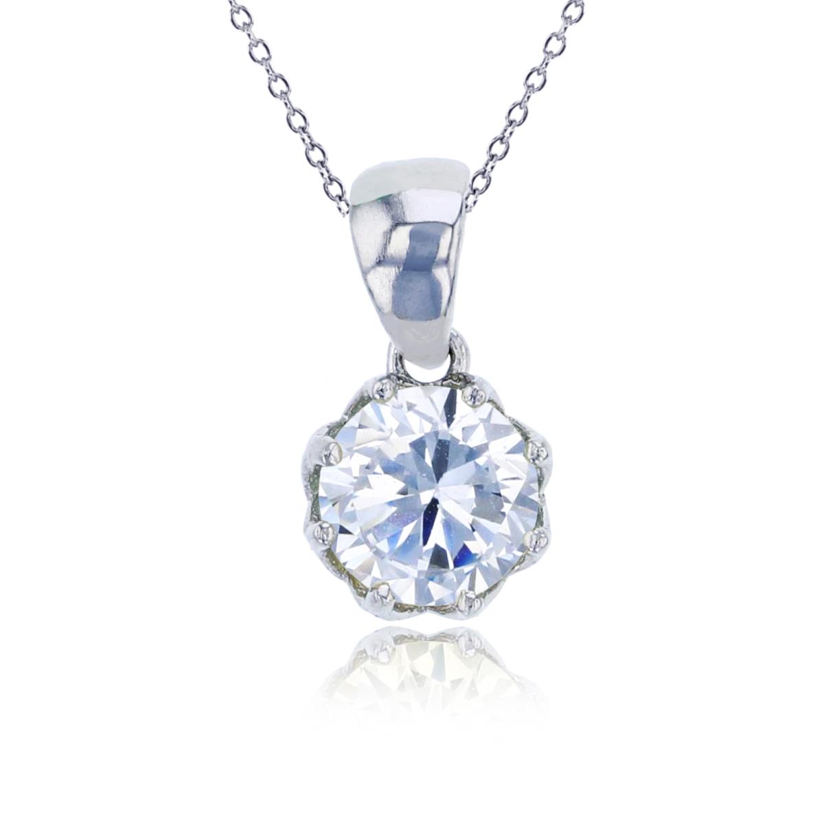 Sterling Silver Rhodium 6mm White Round Cut CZ Solitaire Dangling 18" Necklace