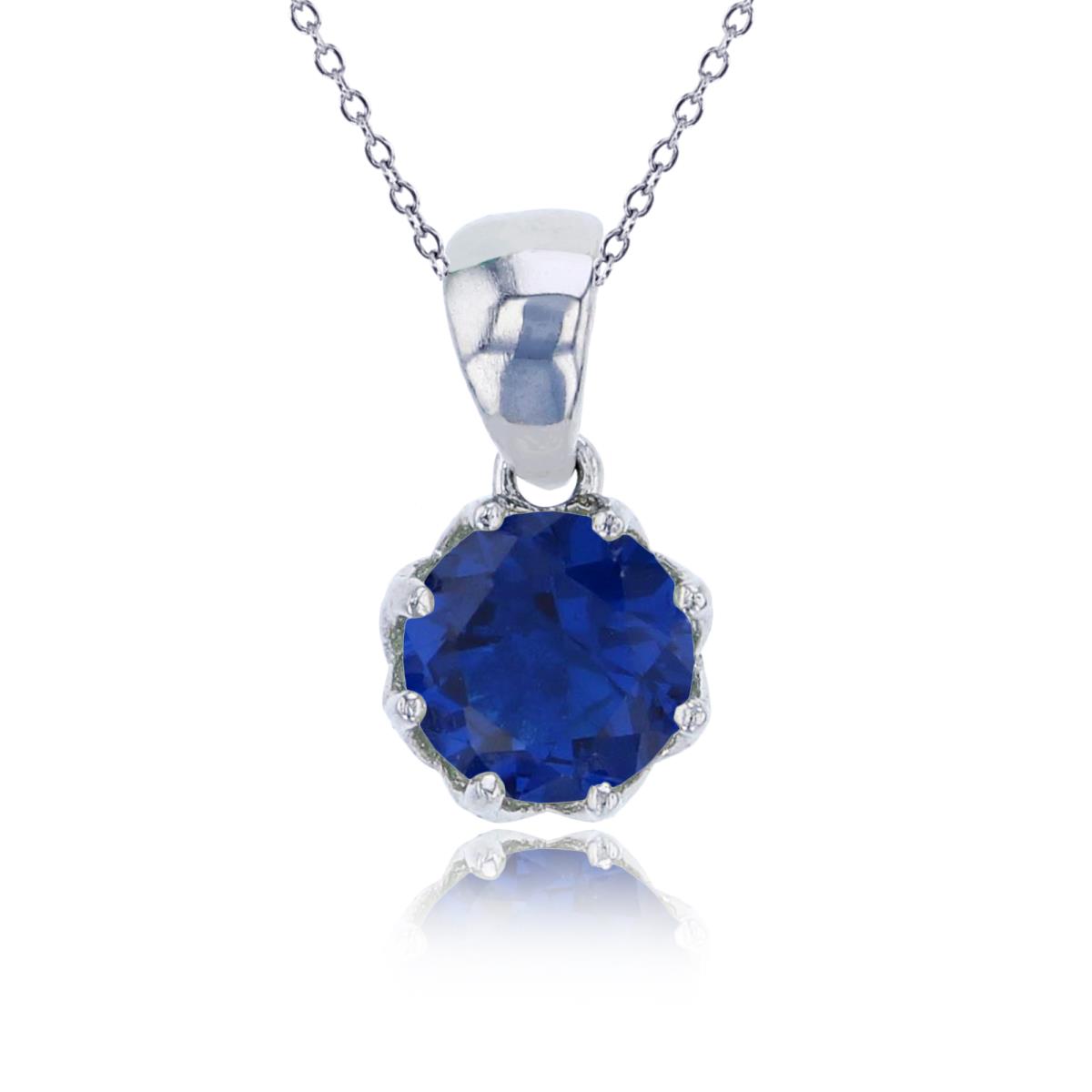 Sterling Silver Rhodium 6mm Sapphire Round Cut CZ Solitaire Dangling 18" Necklace