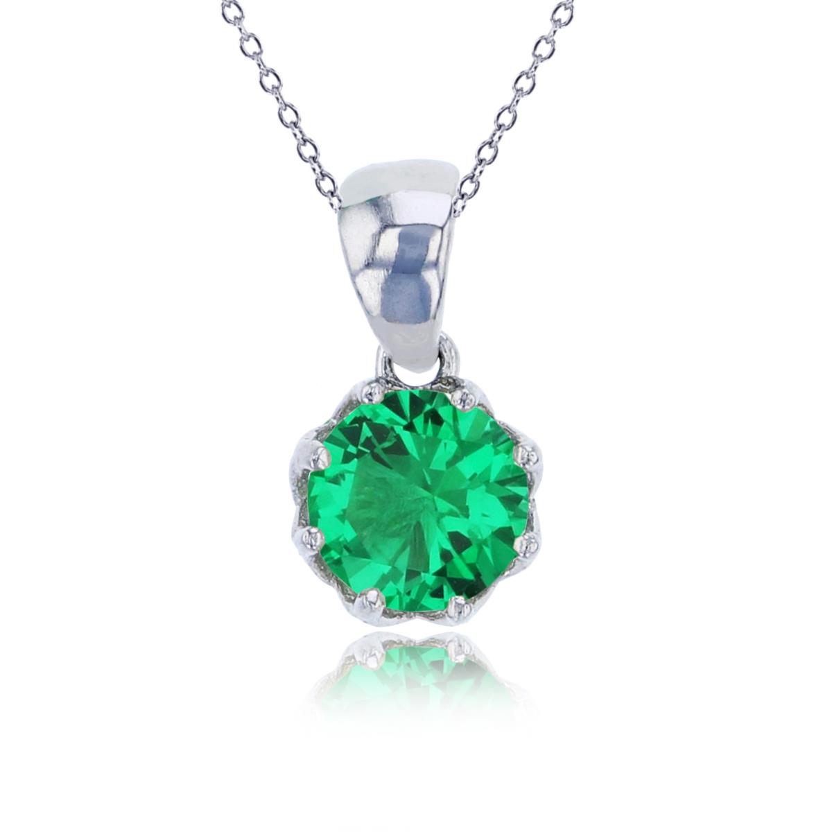 Sterling Silver Rhodium 6mm Emerald Round Cut CZ Solitaire Dangling 18" Necklace