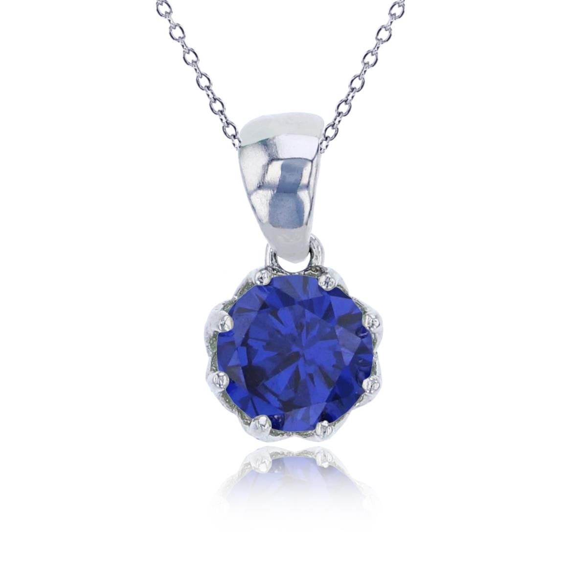 Sterling Silver Rhodium 6mm Tanzanite Round Cut CZ Solitaire Dangling 18" Necklace