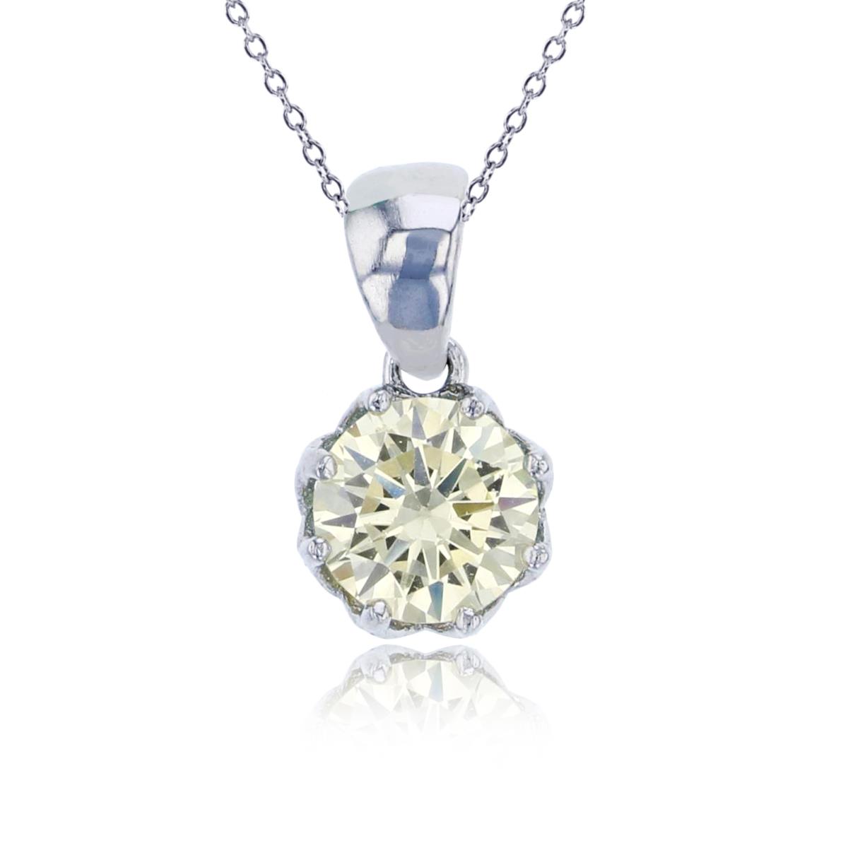 Sterling Silver Rhodium 6mm Canary Yellow Round Cut CZ Solitaire Dangling 18" Necklace