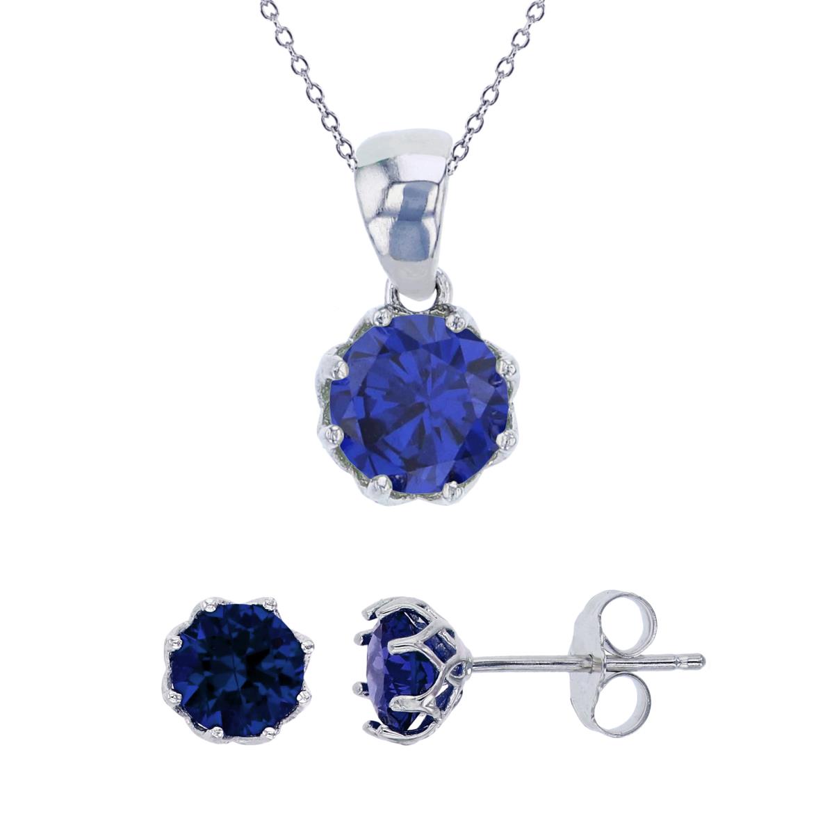 Sterling Silver Rhodium 6mm Tanzanite Round Cut CZ Solitaire Dangling 18" Necklace & Earring Set