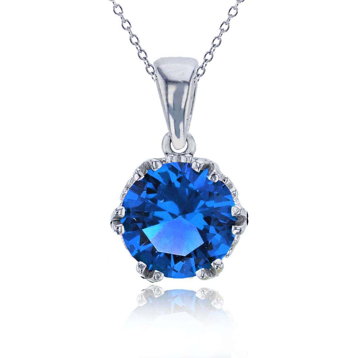 Sterling Silver Rhodium 8mm Swiss Blue Round Cut CZ Solitaire 18" Necklace