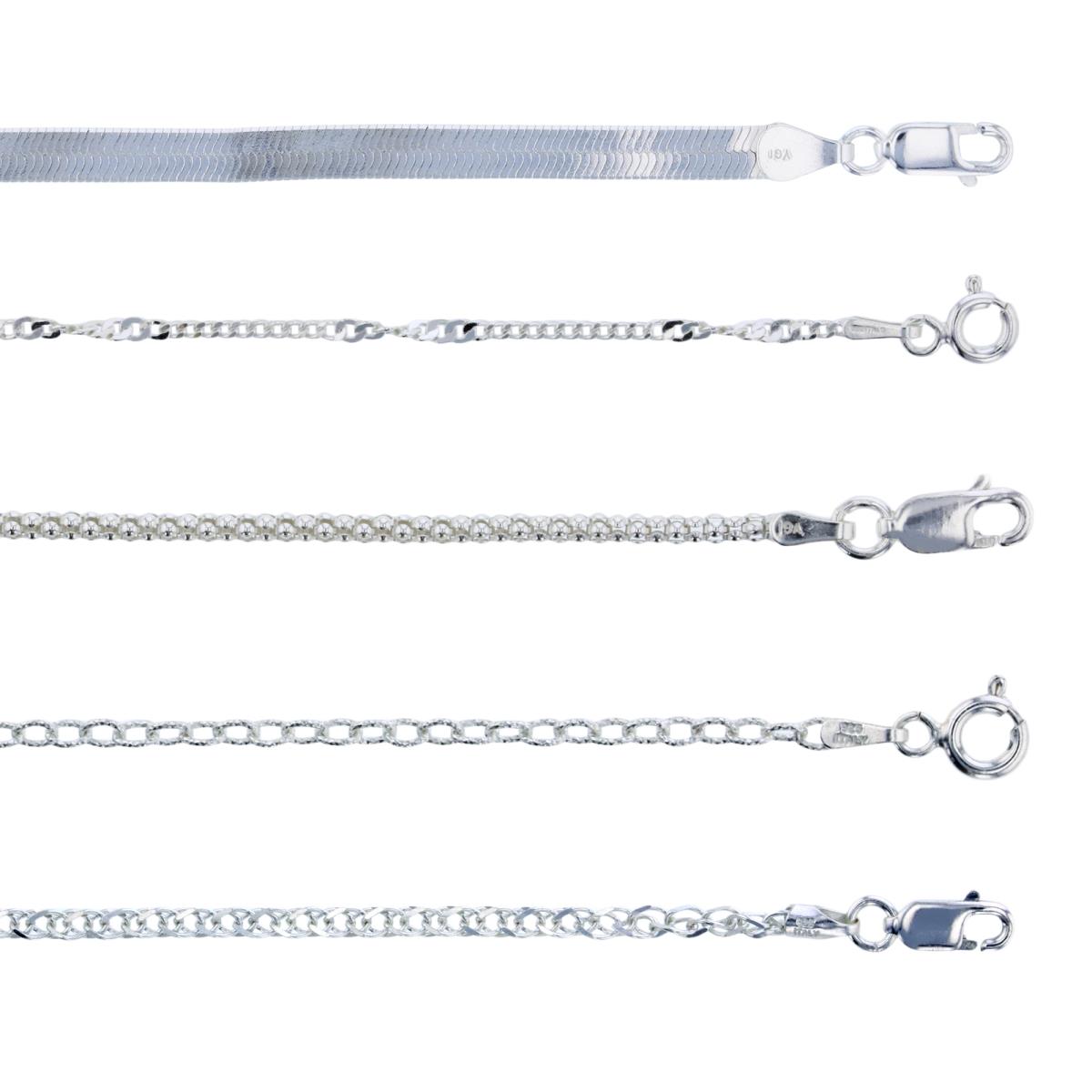 Sterling Silver Silver Plated Ecoat Herringbone, Twist, Popcorn, Cable & Spiga 7" Bracelet Set