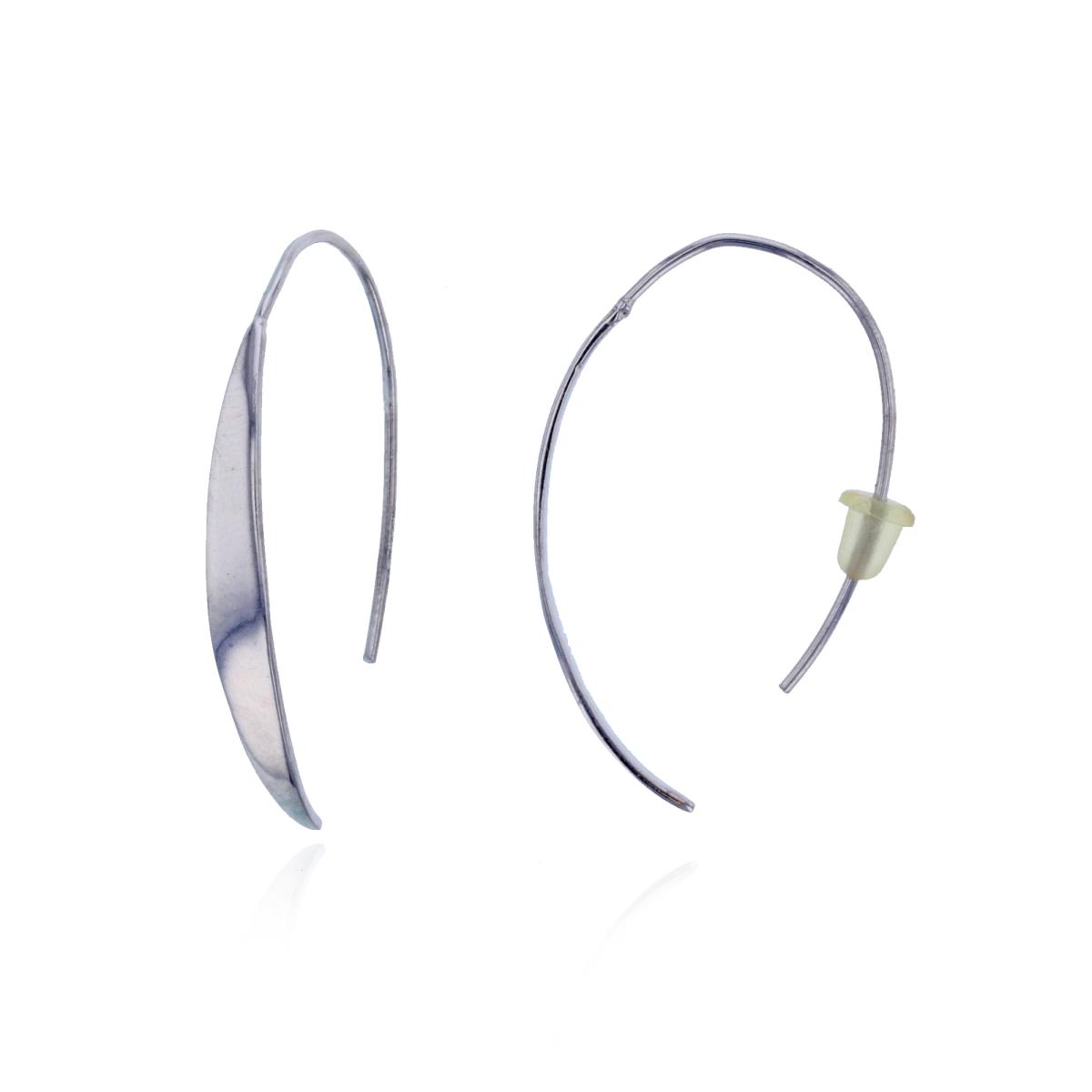 Sterling Silver Rhodium 38x4mm Fish Hook Hoop Earring