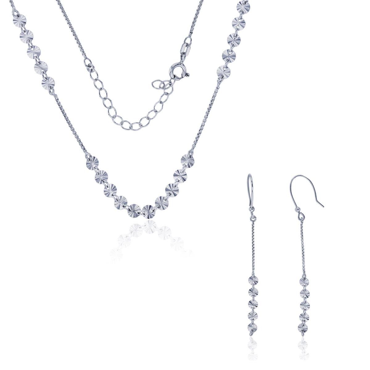 Sterling Silver Rhodium 4.00mm Diamond Cut Circles 14"+2" Necklace & Earring Set