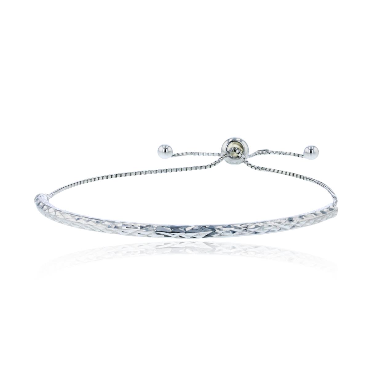 Sterling Silver Rhodium Diamond Cut Bar Adjustable Bracelet