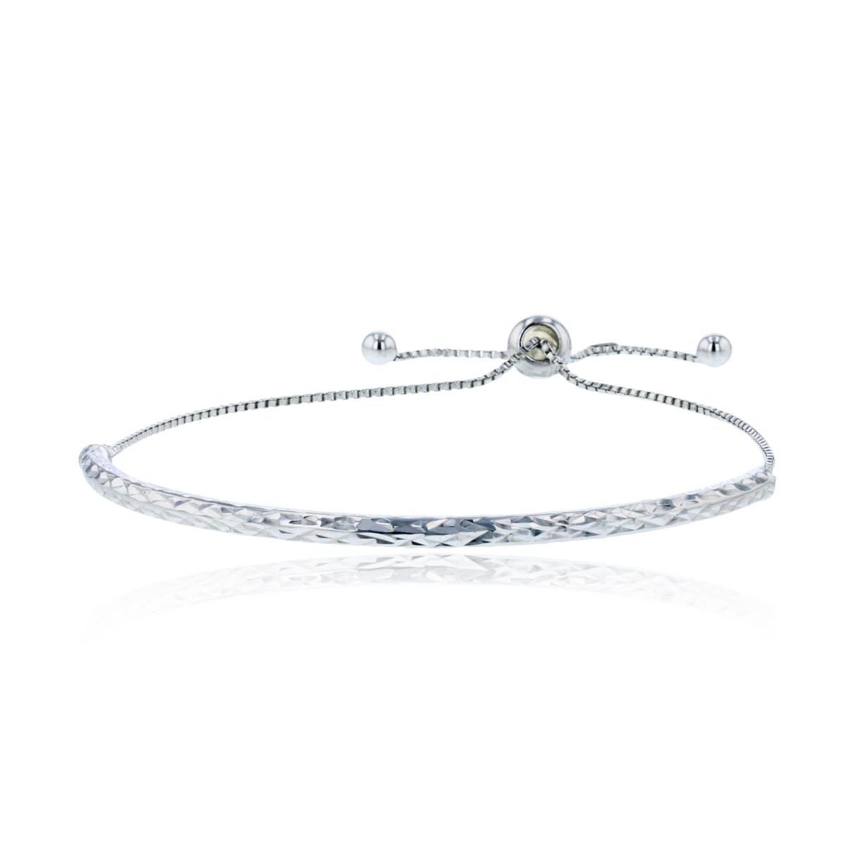 Sterling Silver Rhodium Diamond Cut Bar Adjustable Bracelet