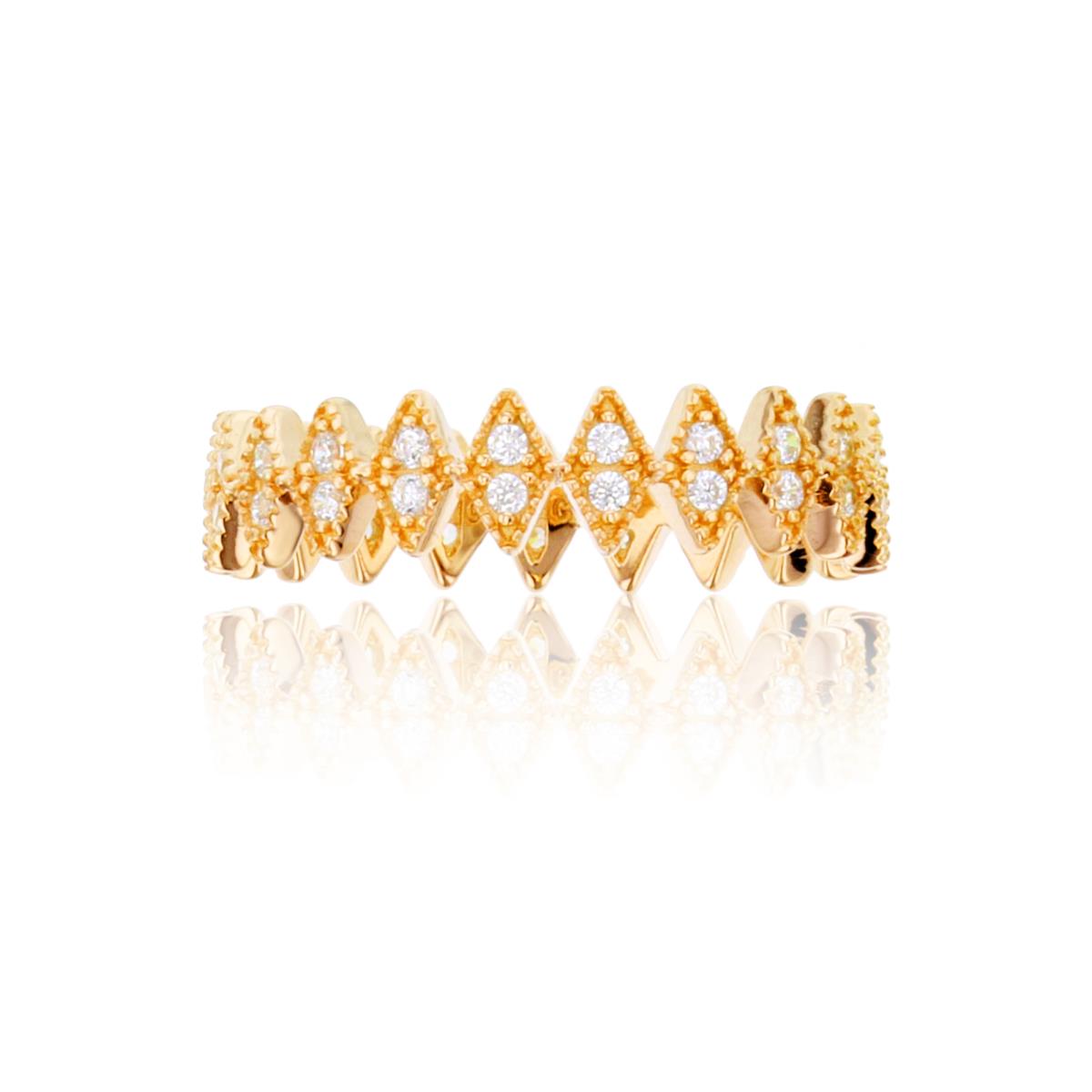 Sterling Silver+1Micron Yellow Gold Rnd White CZ Milgrain Rhombs Eternity Ring
