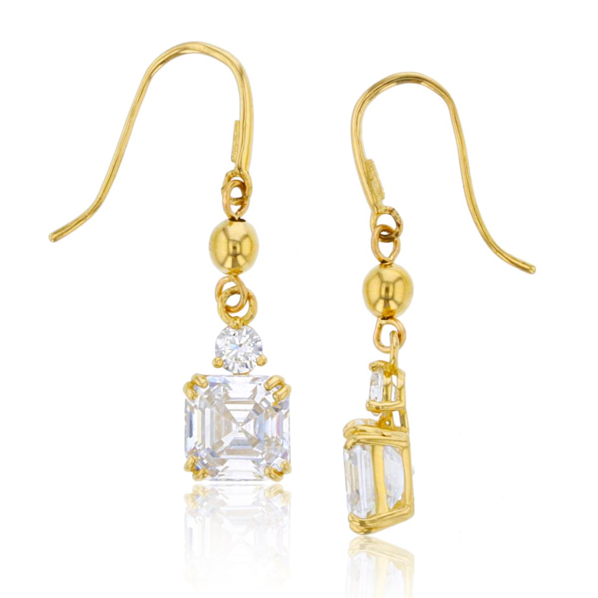 10K Yellow Gold 6mm Cush & Rnd White CZ Dangling Earring with Fish Hook