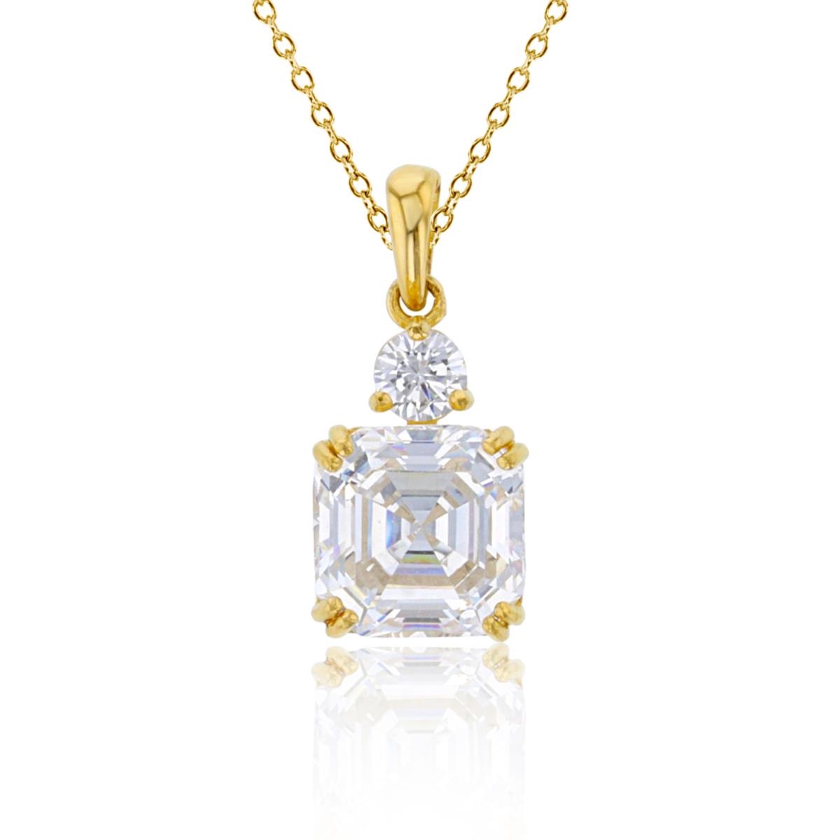 10K Yellow Gold 8mm Cush & 3.5mm Rnd White CZ Solitaire 18"Necklace