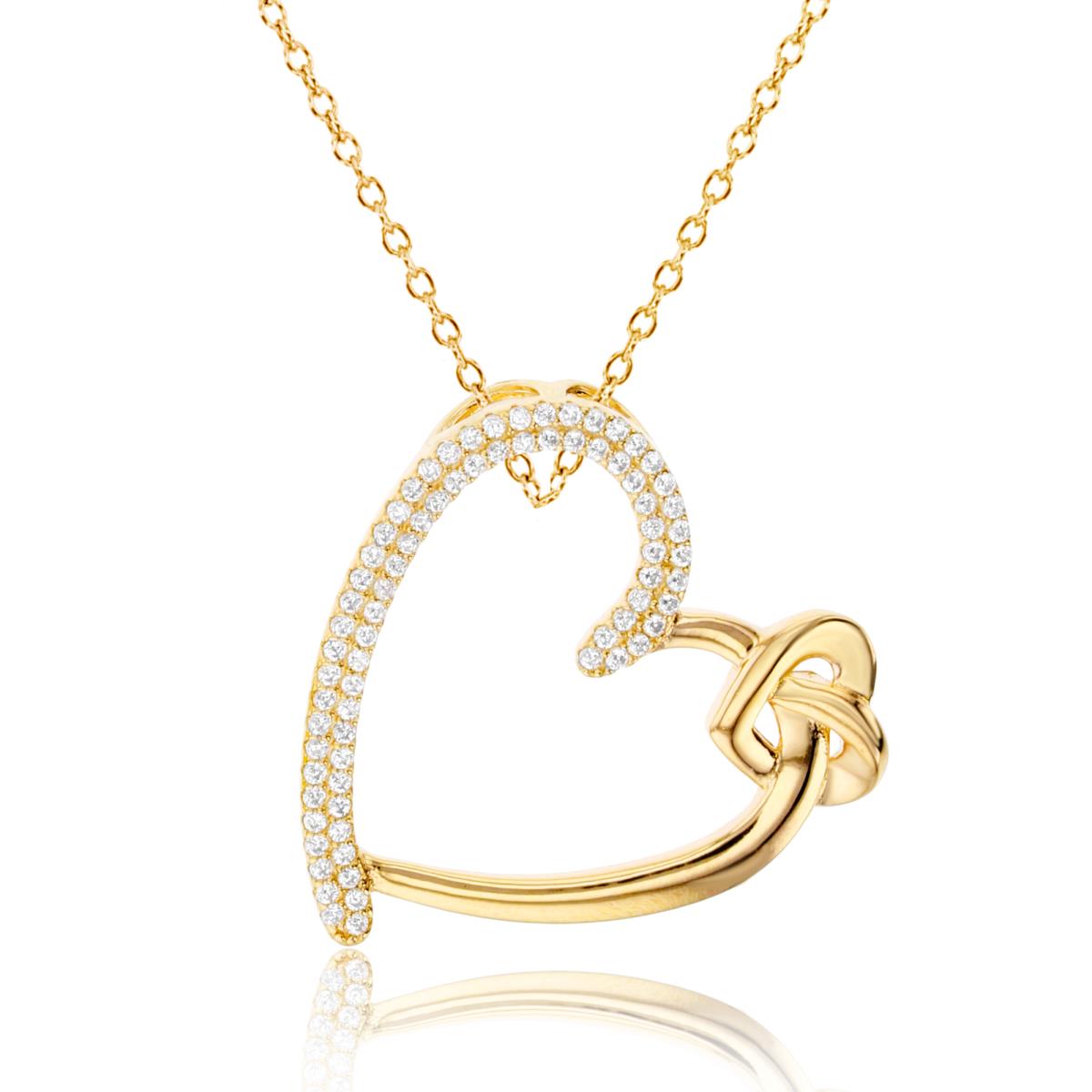 Sterling Silver+1Micron Yellow Gold Rnd White CZ Open Big & Small Hearts 18"Necklace