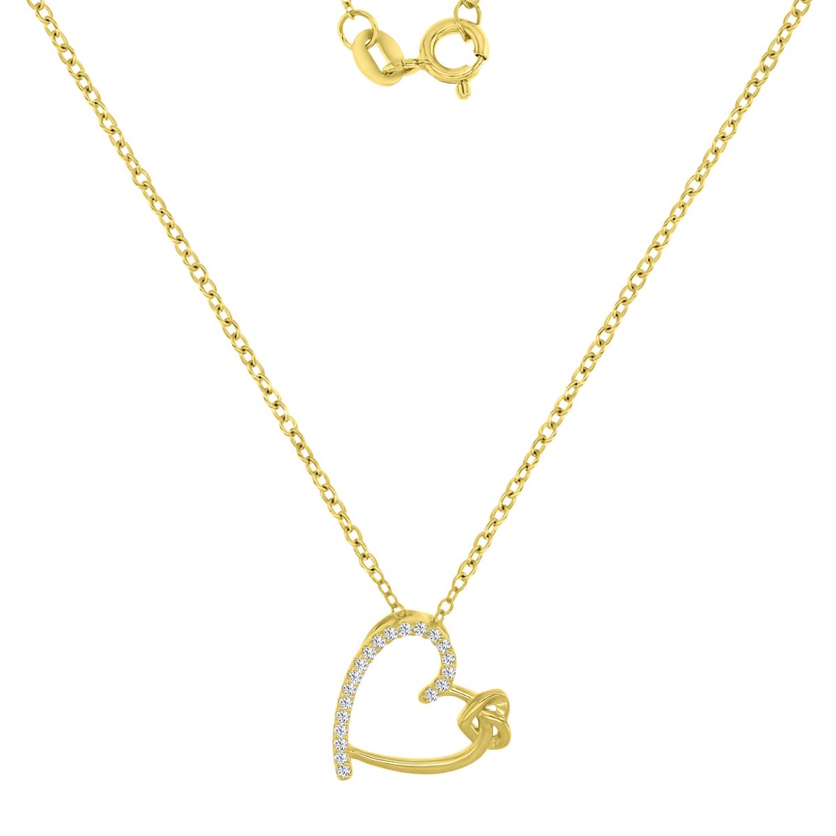 Sterling Silver+1Micron Yellow Gold Rnd CZ Invert Open Big & Small Hearts 18"Necklace