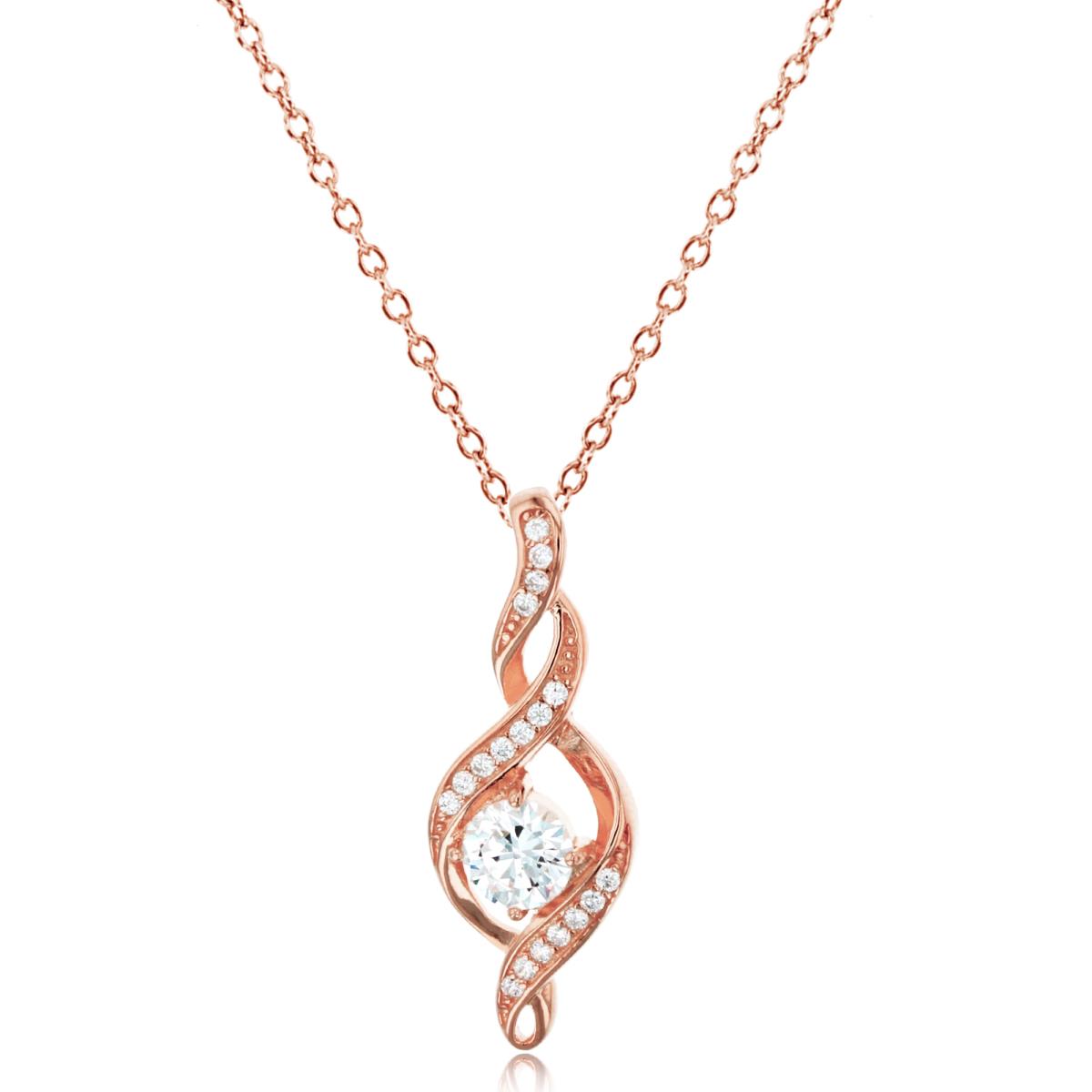 Sterling Silver+1Micron Rose Gold 6mm Rnd CZ Cluster Twist 18"Necklace