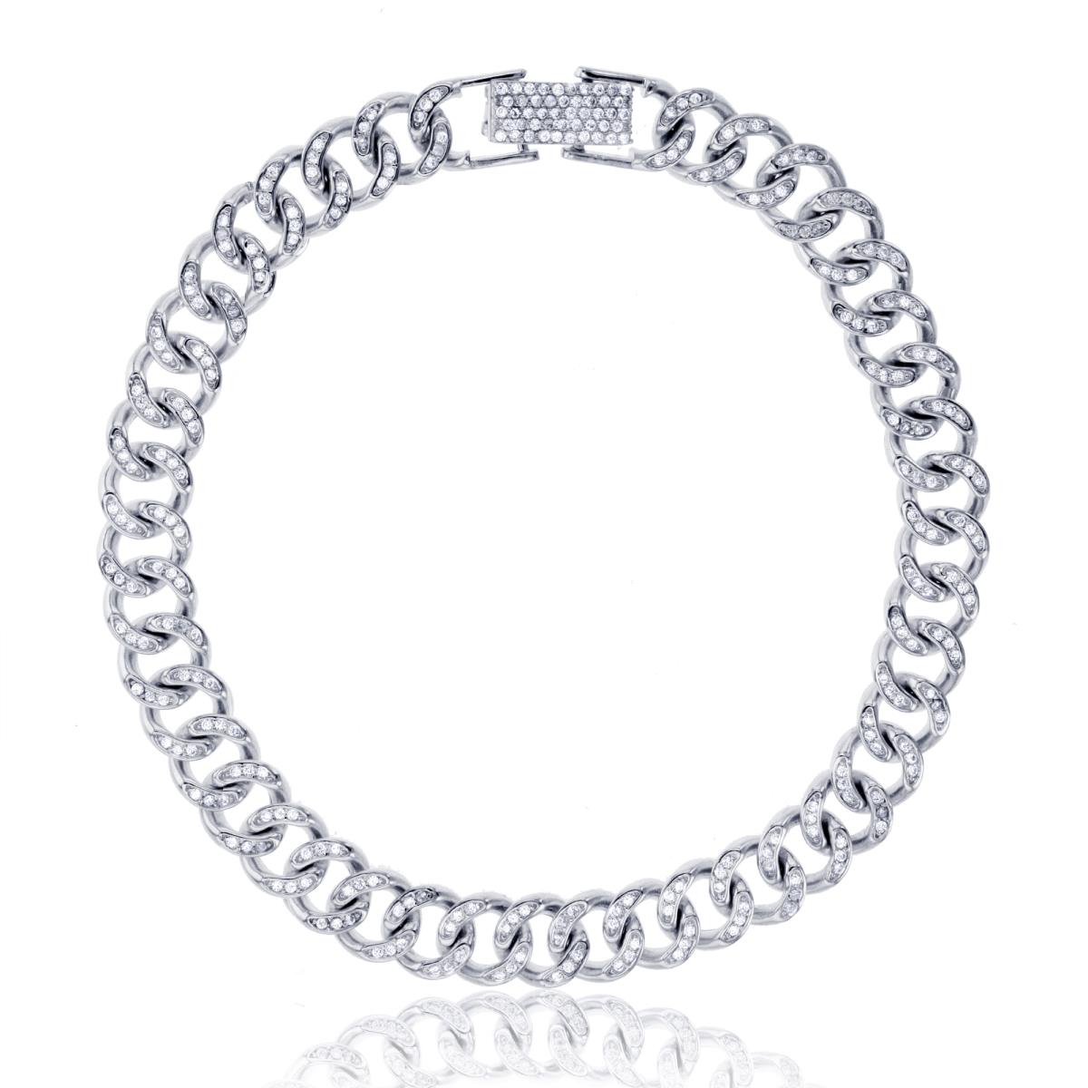 Sterling Silver Rhodium 8mm Cuban Pave  8.50