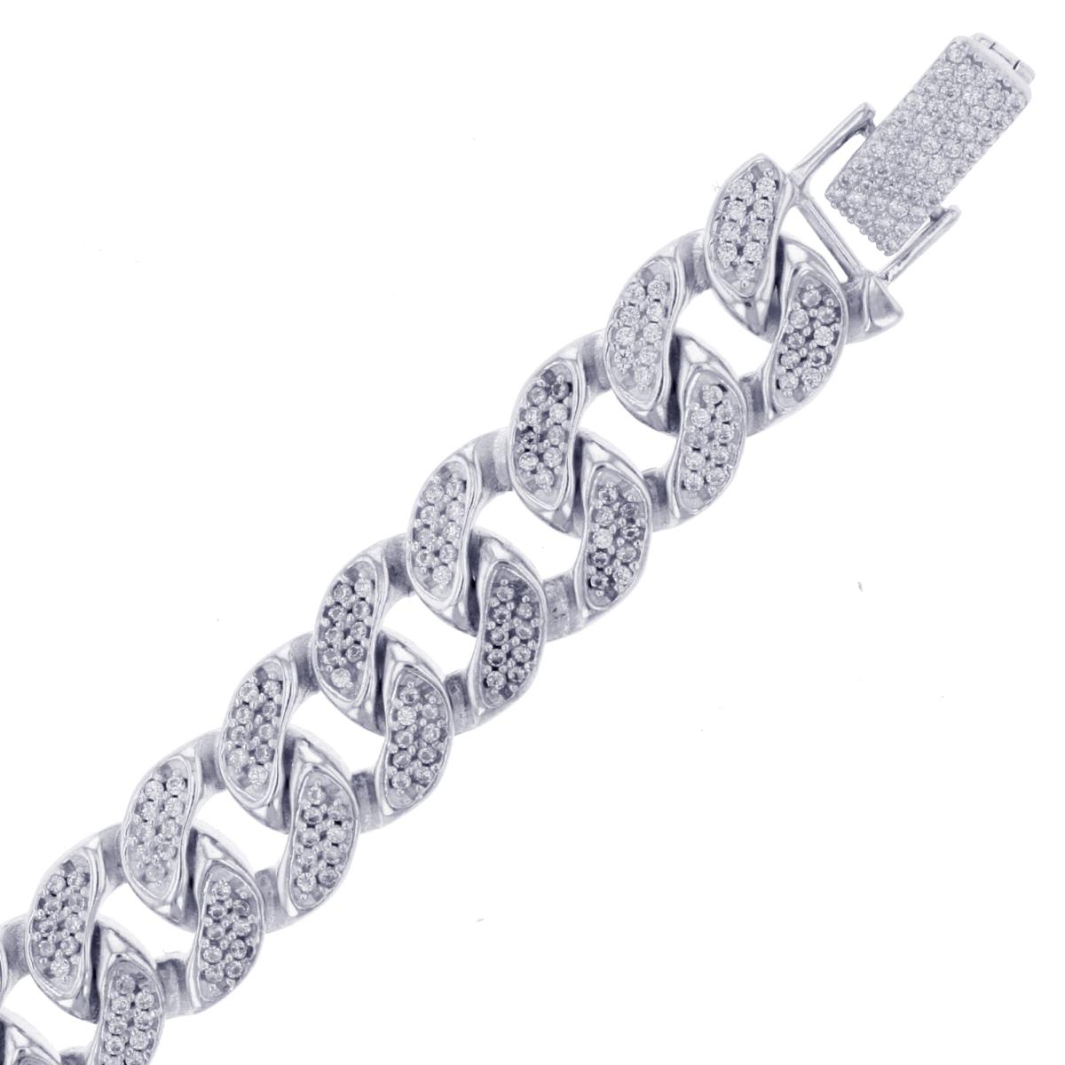 Sterling Silver Rhodium 12mm Pave Cuban 20" Link Chain