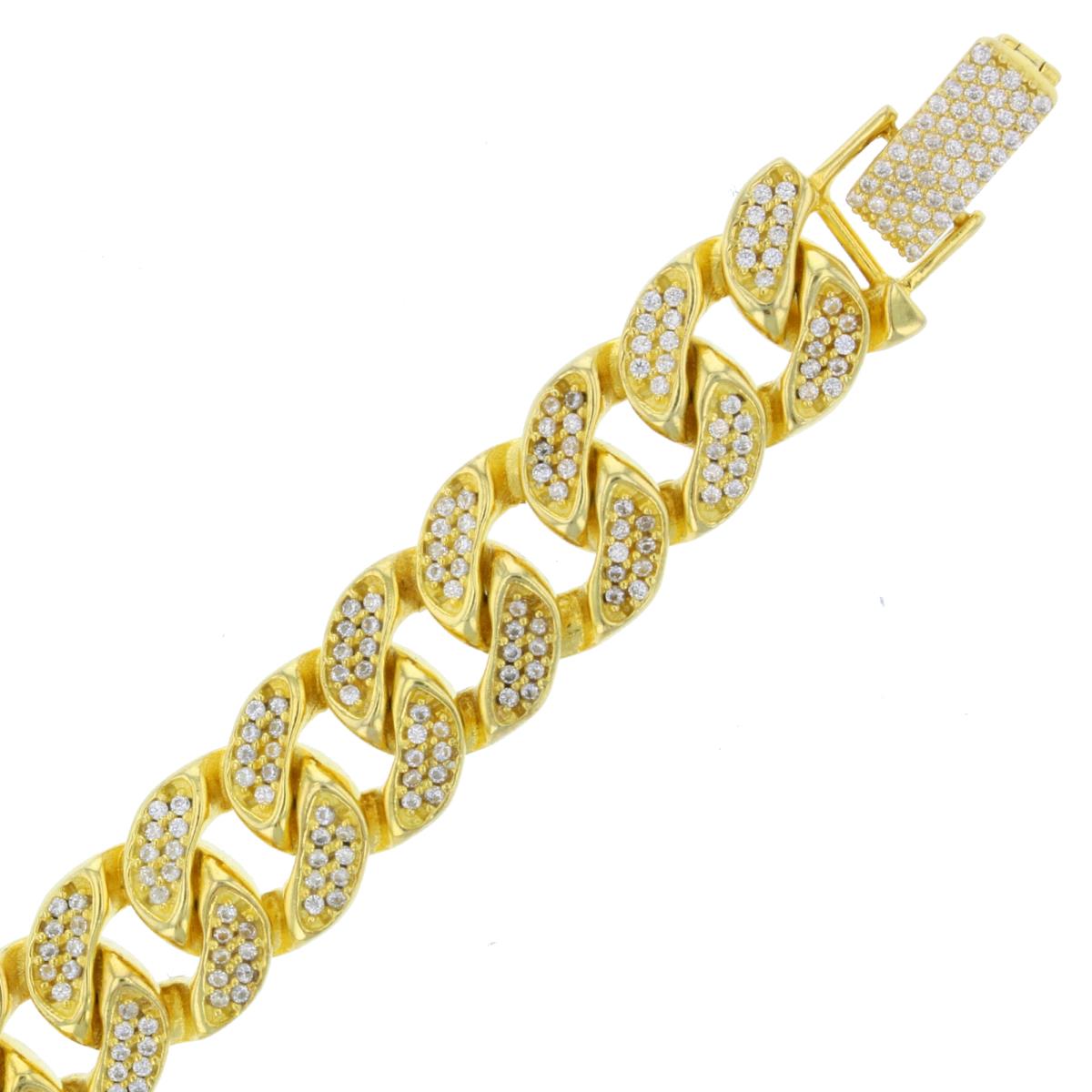 Sterling Silver Yellow 12mm Pave Cuban 20" Link Chain