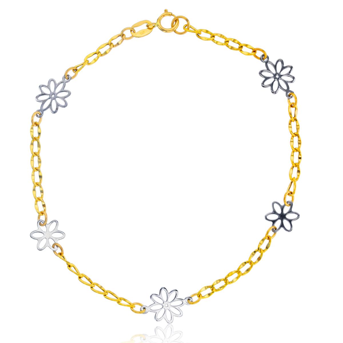 10K Two-Tone Gold Polished Daisy 7.5" Bracelet