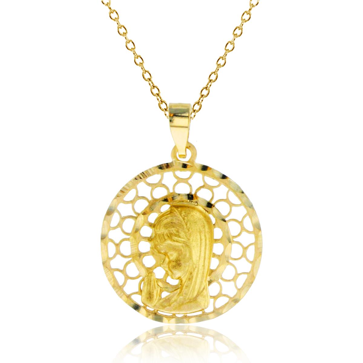 10K Yellow Gold 26x18mm Satin & DC Praying Little Girl 18" Necklace