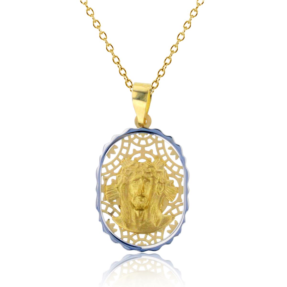 10K Two-Tone Gold 25x14mm Matte Jesus Head 18" Necklace