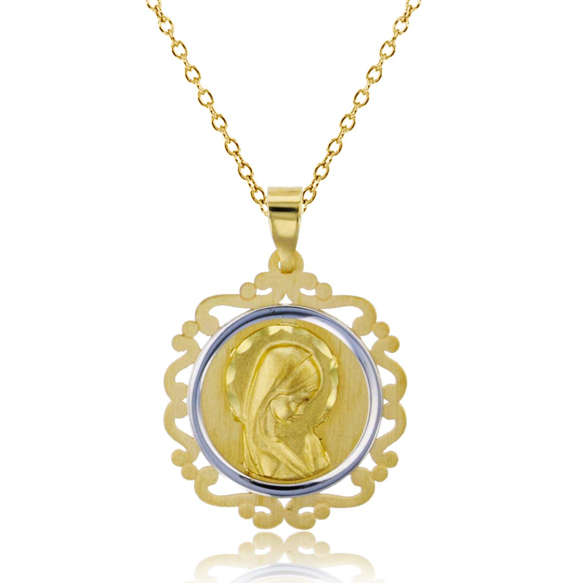 10K Two-Tone Gold Satin Praying Little Girl Filigree 18" Necklace