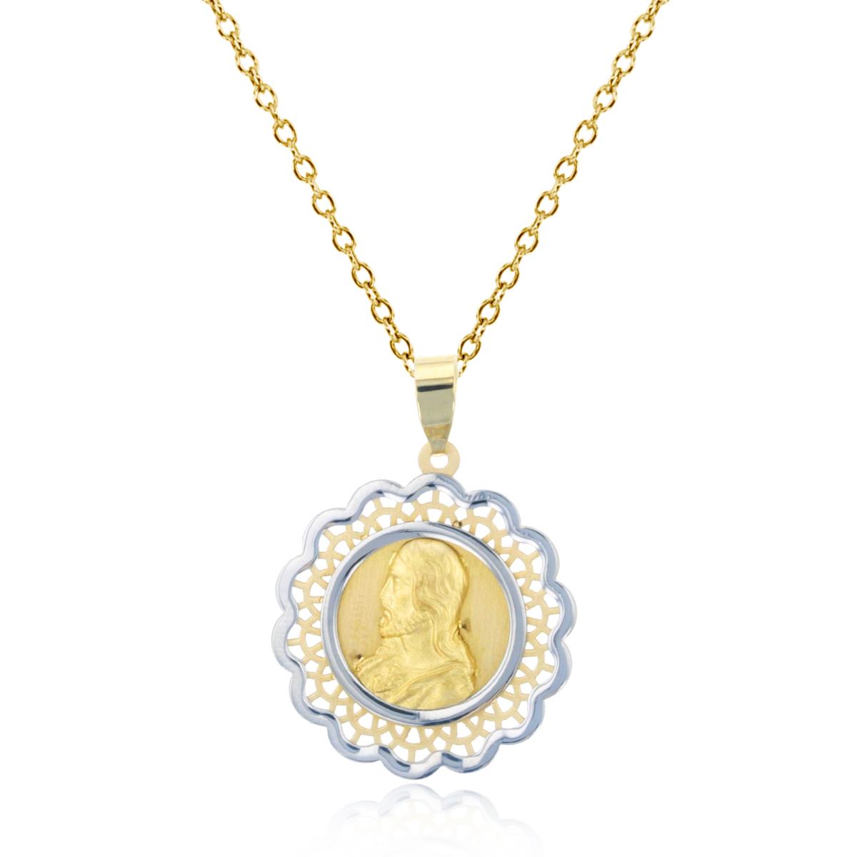 10K Two-Tone Gold Sacred Heart of Jesus Wavy 18" Necklace