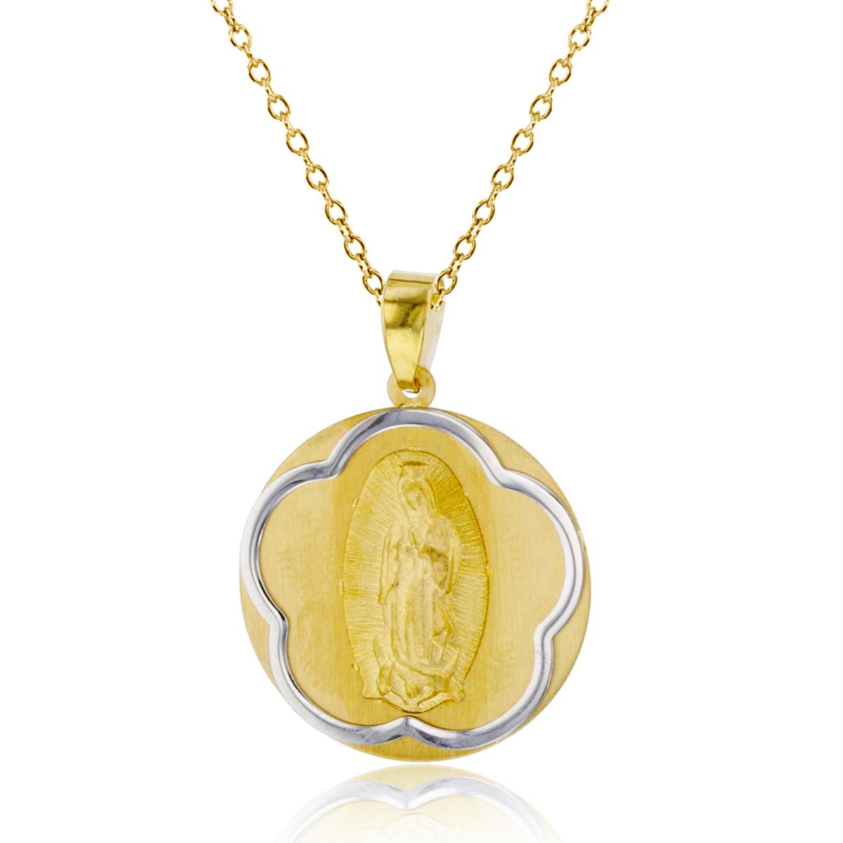 10K Two-Tone Gold 25x18mm Satin Virgin Mary Clover Medallion 18" Necklace