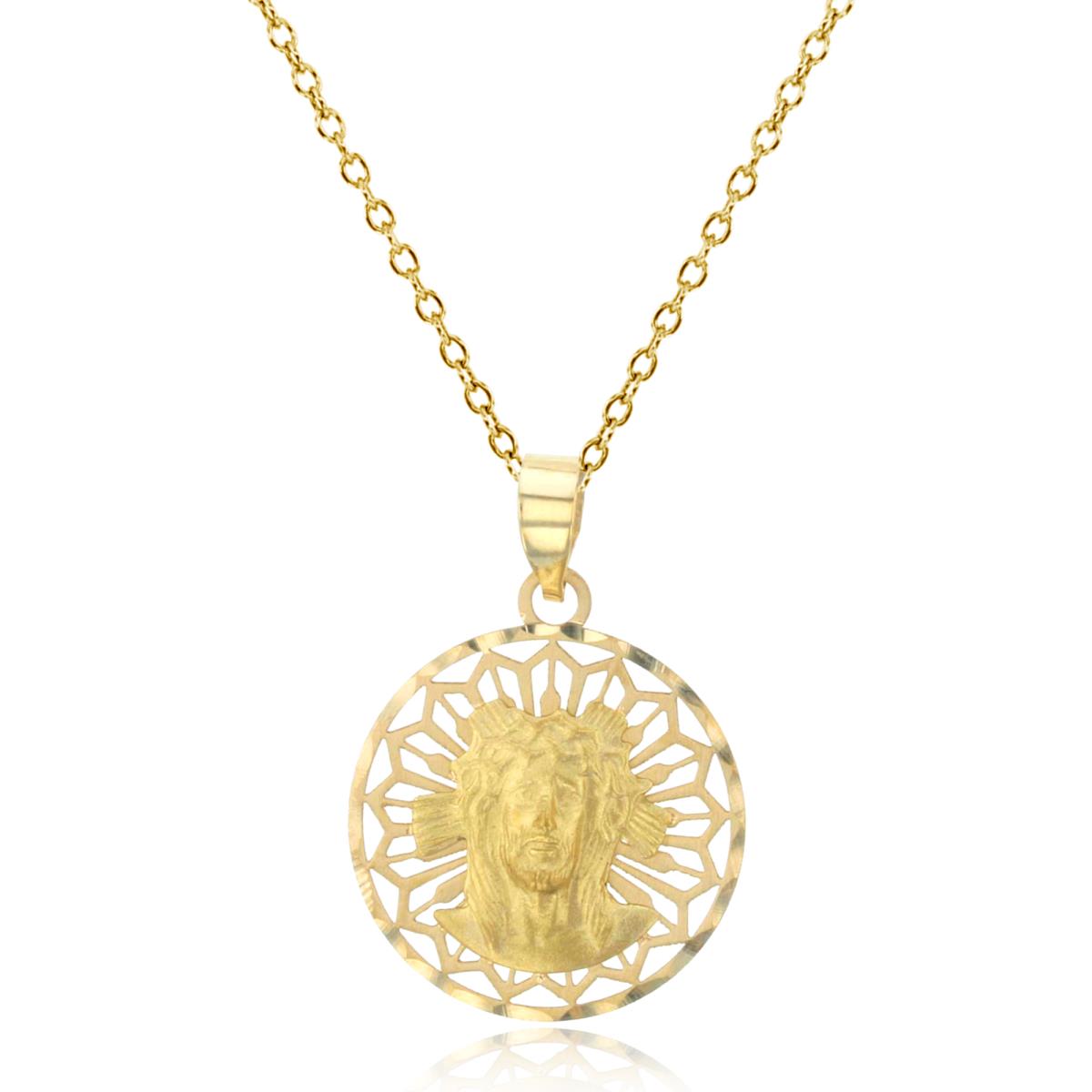 10K Yellow Gold Satin & DC Jeasus Head 18" Necklace